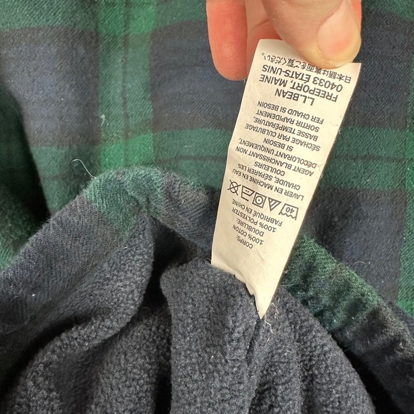 LL Bean Fleece Lined Flannel Shirt Jacket Mens Large Green Plaid 298189 - Picture 8 of 10